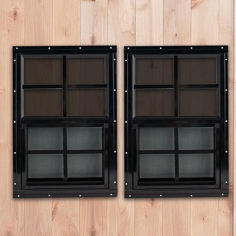 Shineforu 12" x 18" Black Shed Windows 2 Pack,Small Windows with Tempered Glass - Flush Mount | Ultimate Choice for Chicken Coop, Greenhouse, Garage, Playhouse - Image 1